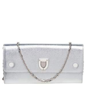 Pre Owned Dior Silver Leather Diorever Wallet on Chain 