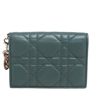 Dior Green Cannage Leather Lady Dior Flap Card Holder