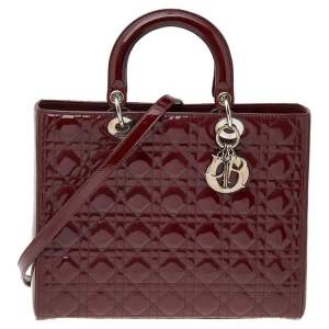 Pre Owned Dior Burgundy Patent Leather Large Lady Dior Tote