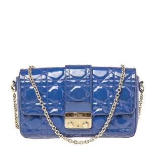 Dior Blue Cannage Patent Leather New Lock Chain Clutch