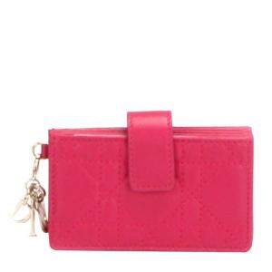 Dior Pink Leather Cannage Lady Dior Card Wallet