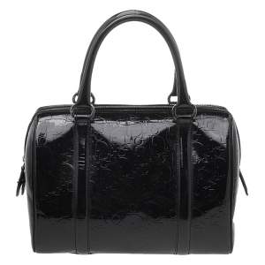 Pre Owned Dior Black Oblique Monogram Patent Leather Boston Bag