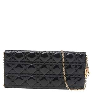 Dior Black Cannage Patent Leather Lady Dior Chain Clutch