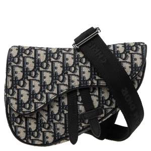 Pre Owned Dior Navy Blue Oblique Canvas Mini Saddle Crossbody Bag