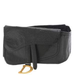 Dior Black Lambskin Leather Double Buckle Belt Bag