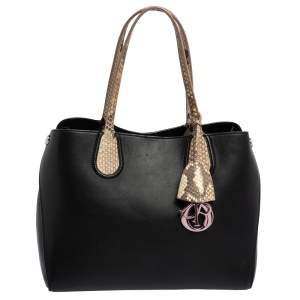 Pre Owned Dior Black/Beige Leather and Python Small Dior Addict Shopper Tote