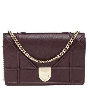 Pre Owned Dior Burgundy Leather Diorama Wallet On Chain