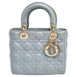 Dior Blue Cannage Quilted Leather Small Lady Dior Tote