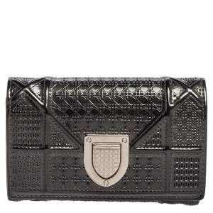 Dior Grey Micro Cannage Patent Leather Diorama Trifold Wallet
