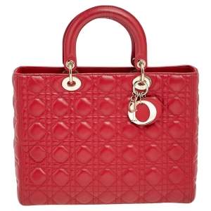 Pre Owned حقيبة يد توتس ديور ليدي ديور جلد كاناج أحمر كبيرة