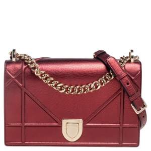 Dior Metallic Red Leather Medium Diorama Flap Shoulder Bag