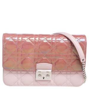 Pre Owned Dior Iridescent/Pink Cannage Quilted Patent and Leather New Lock Clutch Bag