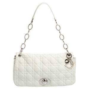 Dior White Cannage Leather Rendezvous Shoulder Bag