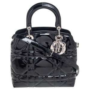 مملوكة مسبقًا Dior Black Cannage Quilted Patent Leather Small Granville Tote