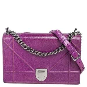 Dior Purple Crinkled Leather Medium Diorama Flap Shoulder Bag