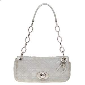 Dior Shimmer Silver Cannage Leather Rendezvous Shoulder Bag