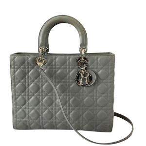 Dior Grey Cannage Leather Lady Dior Large Bag