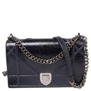 Pre Owned Dior Blue Crackled Leather Medium Diorama Shoulder Bag