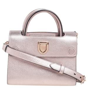 Pre Owned Dior Metallic Light Pink Pebbled Leather Mini Diorever Tote