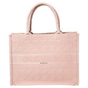 Dior Light Pink Cannage Embroidered Canvas Book Tote 