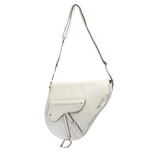 Pre Owned Dior White Leather Front Pocket Saddle Bag