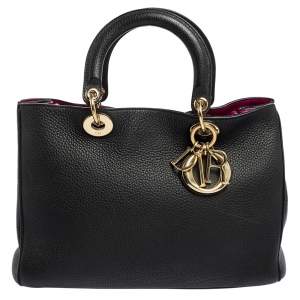 Pre Owned Dior Black Leather Medium Diorissimo Shopper Tote