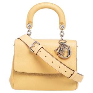 Pre Owned Dior Light Yellow Leather Mini Be Dior Top Handle Bag