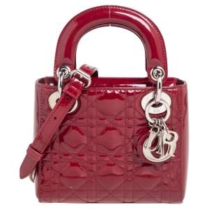 Dior Red Cannage Patent Leather Mini Lady Dior Tote 