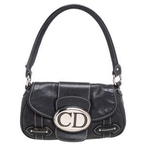 Dior Black Leather Logo Shoulder Bag