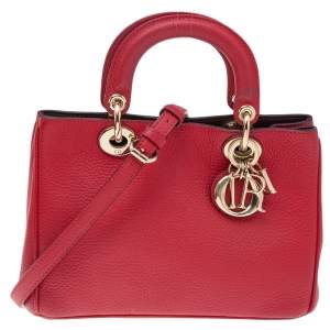 Pre Owned Dior Red Leather Mini Diorissimo Tote