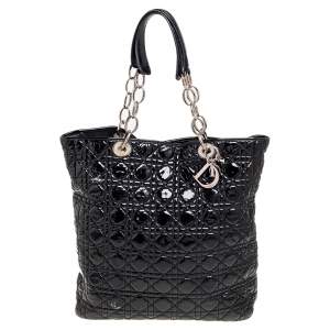 Pre Owned حقيبة يد توتس ديور جلد كاناج أسود لامع بسلسلة