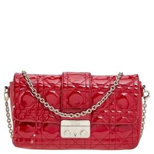 Dior Red Cannage Quilted Patent Leather Miss Dior Promenade Chain Clutch