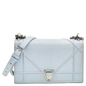 Pre Owned Dior Powder Blue Leather Small Diorama Shoulder Bag