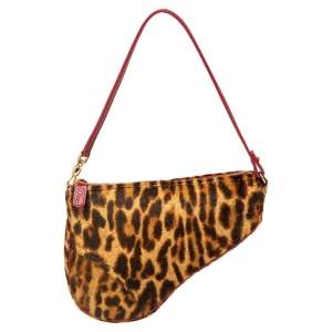 Dior Brown Leopard Print Pony Hair Two-Way Saddle Bag