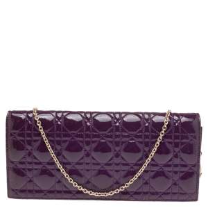 Dior Purple Cannage Quilted Patent Leather Lady Dior Chain Clutch