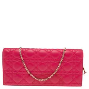 Dior Hot Pink Cannage Quilted Leather Lady Dior Chain Clutch