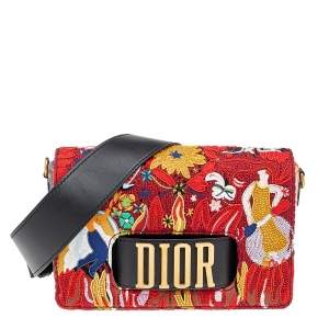 Dior Multicolor Fire Element Embroidered Fabric And Leather Dio(r)evolution Flap Shoulder Bag