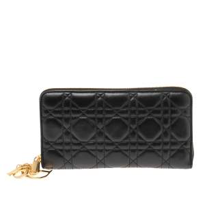 Dior Black Cannage Leather Lady Dior Zip Around Wallet