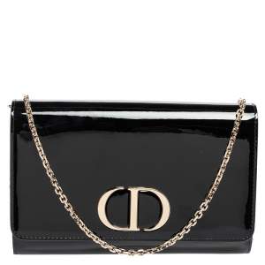 Dior Black Patent Leather 30 Montaigne Chain Clutch