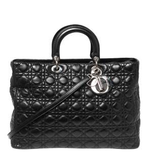 Pre Owned Dior Black Cannage Leather Extra Large Lady Dior Tote