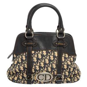 Pre Owned حقيبة سانشل ديور فينتدج تروتر ترافيلر جلد وكانفاس بالشعار أزرق كحلي/أسود