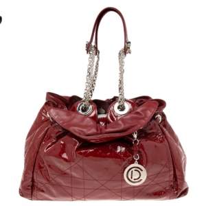 Pre Owned Dior Red Cannage Patent Leather Le Trente Hobo