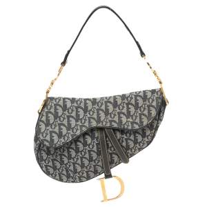 Pre Owned Dior Blue Oblique Denim Saddle Bag
