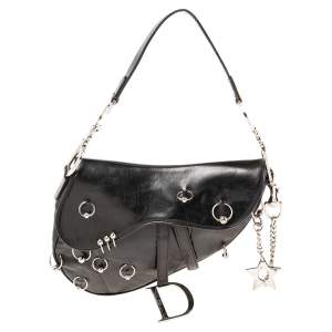 Pre Owned Dior Black Leather Saddle Piercing Bag