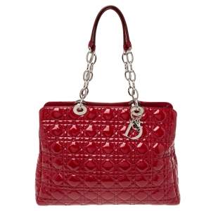 Pre Owned Dior Red Cannage Patent Leather Large Soft Lady Dior Shopping Tote