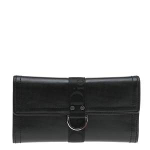 مملوكة مسبقًا Dior Black Coated Canvas Logo-Tape Continental Wallet