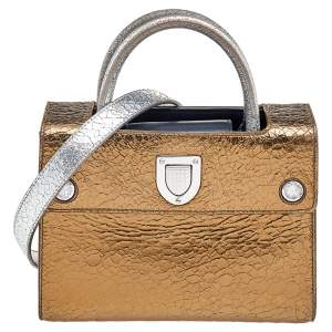 Pre Owned Dior Metallic Gold/Silver Leather Mini Diorever Bag