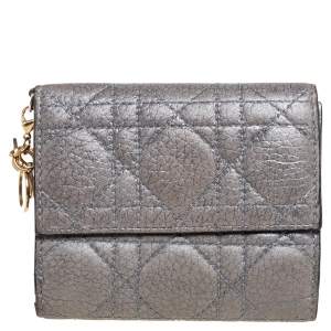 Dior Metallic Cannage Leather Lady Dior French Wallet