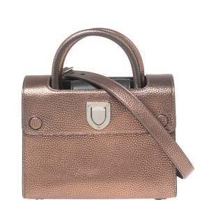 Pre Owned Dior Metallic Copper Pebbled Leather Mini Diorever Top Handle Bag