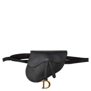 Pre Owned Dior Black Leather Saddle Belt Bag